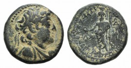 Seleukid Kings, Demetrios II (Second reign, 129-125 BC). Æ (19mm, 5.35g, 12h). Laodikeia (Berytos). Diademed bust r. R/ Ba'al Berit (Poseidon) standin...