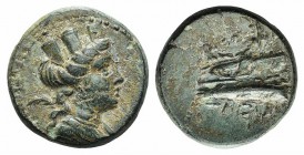 Phoenicia, Arados, c. 176/5 BC - AD 115/6. Æ (20mm, 6.89g, 12h), year 130 (130/29 BC). Turreted and draped bust of Tyche r.; palm over shoulder. R/ Po...