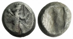 Achaemenid Kings of Persia, c. 455-420 BC. AR Siglos (14mm, 5.48g). Persian king r., in kneeling-running stance, holding spear and bow. R/ Incuse punc...