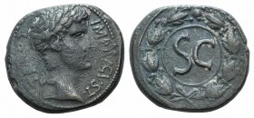 Augustus (27 BC-AD 14). Seleucis and Pieria, Antioch. Æ As (28mm, 17.25g, 12h). Posthumous issue, AD 14-37. Laureate head r. R/ Large S C within laure...