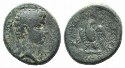Tiberius (14-37). Phrygia, Apameia. Æ (21mm, 6.82g, 12h). C. Julius Callicles, magistrate, c. 14-9. Bare head r. R/ Eagle standing l. on thunderbolt, ...