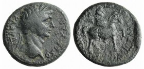 Claudius (41-54). Phrygia, Hierapolis. Æ (20mm, 5.81g, 6h). M. Suillios Antiochos, grammateus. Laureate head r. R/ Apollo on horseback r., holding lab...