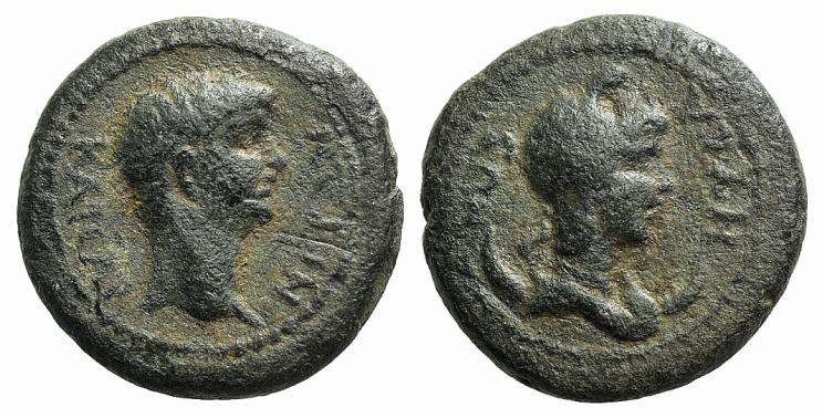 Nero (54-68). Lydia, Nysa. Æ (16mm, 3.86g, 12h). Bare head of Nero r. R/ Draped ...