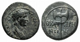 Nero (Caesar, 51-54). Lydia, Thyatira. Æ (16mm, 2.55g, 12h). Bare-headed and draped bust r. R/ Double-bladed axe. RPC I 2381 (Claudius); SNG Copenhage...