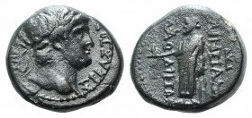 Nero (54-68). Phrygia, Laodicea ad Lycum. Æ (19mm, 6.74g, 12h). Aineias, magistrate. Laureate head r. R/ Jupiter standing l., holding eagle and sceptr...