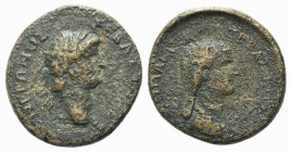 Nero with Poppaea (54-68). Koinon of Galatia. Æ (27mm, 10.33g, 1h). Laureate head of Nero r. R/ Draped bust of Poppaea r. RPC I 3562; SNG BnF 2400; SN...