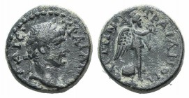 Trajan (98-117). Phrygia, Trajanopolis. Æ (13mm, 2.21g, 6h). Laureate head r. R/ Nike advancing r., holding wreath and palm branch. RPC III 2465; von ...