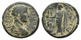 Hadrian (117-138). Phrygia, Laodicea. Æ (19mm, 5.00g, 6h). Laureate, draped and cuirassed bust r. R/ Zeus standing l., holding Nike; before, eagle on ...