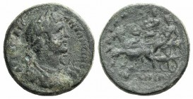 Antoninus Pius (138-161). Phrygia, Eumeneia. Æ (27mm, 10.90g, 12h). Laureate bust r., wearing cuirass and aegis. R/ Dionysus and Apollo seated in car ...