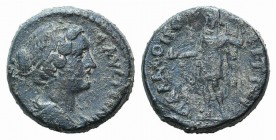 Faustina Junior (147-175). Pisidia, Palaeopolis. Æ (18mm, 5.63g, 12h). Draped bust r. R/ Mên standing, l., wearing Phrygian cap, holding pine-cone and...