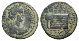 Caracalla (198-217). Pontus, Amasia. Æ (30mm, 15.33g, 6h). Dated CY 208 (AD 206/7). Laureate, draped and cuirassed bust r. R/ High altar surmounted by...
