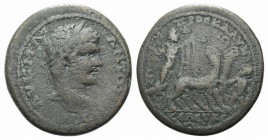 Caracalla (198-217). Cilicia, Seleucia ad Calycadnum. Æ (30mm, 15.30g, 6h). Laureate head r. R/ Dionysus, holding thyrsus, panther skin and kantharos,...