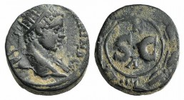 Elagabalus (218-222). Seleucis and Pieria, Antioch. Æ (15mm, 3.70g, 6h). Radiate bust r., slight drapery on far shoulder. R/ S • C, K above, A below; ...