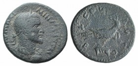Maximinus I (235-238). Troas, Alexandria. Æ (25mm, 8.72g, 11h). Laureate, draped and cuirassed bust r. R/ Eagle standing r. on forepart of bull, head ...