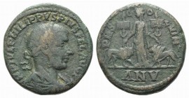 Philip I (244-249). Moesia Superior, Viminacium. Æ (29mm, 22.93g, 7h), year 5 (AD 249). Laureate, draped and cuirassed bust r. R/ Moesia standing faci...