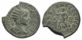 Philip II (247-249). Pisidia, Antioch. Æ (28mm, 8.73g, 6h). Radiate, draped and cuirassed bust r., seen from behind. R/ Pax walking l., holding branch...