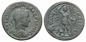 Valerian I (253-260). Ionia, Ephesus. Æ (29mm, 9.90g, 6h). Laureate, draped and cuirassed bust r., seen from behind. R/ Artemis standing r., drawing a...