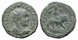 Valerian I (253-260). Phrygia, Cotiaeum. Æ (25mm, 7.29g, 12h). P. Aelius Demetrius, archon. Radiate, draped and cuirassed bust r. R/ Cybele on lion wa...