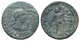 Gallienus (253-268). Pamphylia, Side. Æ 10 Assaria (30mm, 20.85g, 6h). Laureate, draped and cuirassed bust r. R/ Apollo standing l., holding patera an...