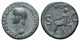 Germanicus (died 19 BC). Æ As (27mm, 11.68g, 6h). Rome. Bare head l. R/ Vesta seated l., holding patera and sceptre. RIC I 38. Green patina, near VF