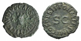 Claudius (41-54). Æ Quadrans (17mm, 2.45g, 6h). Rome, AD 41. Modius. R/ SC. RIC I 84. VF