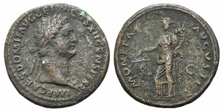 Domitian (81-96). Æ As (27mm, 10.02g, 6h). Rome, AD 86. Laureate head r. R/ Mone...