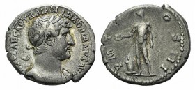 Hadrian (117-138). AR Denarius (17mm, 3.22g, 6h). Rome, 119-122. Laureateand draped bust r. R/ Genius standing l., sacrificing out of patera over alta...