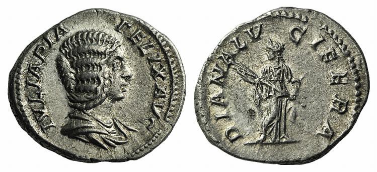 Julia Domna (Augusta, 193-217). AR Denarius (18mm, 3.44g, 6h). Rome, 211-5. Drap...