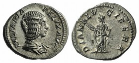 Julia Domna (Augusta, 193-217). AR Denarius (18mm, 3.44g, 6h). Rome, 211-5. Draped bust r. R/ Diana Lucifera standing l., holding torch in both hands....