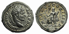 Caracalla (198-217). AR Denarius (19mm, 3.15g, 6h). Rome, AD 212. Laureate head r. R/ Hercules standing facing, head l., holding branch and club, lion...