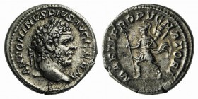 Caracalla (198-217). AR Denarius (18mm, 3.20g, 12h). Rome, AD 213. Laureate head r. R/ Mars advancing l., holding spear and trophy. RIC IV 307; RSC 15...
