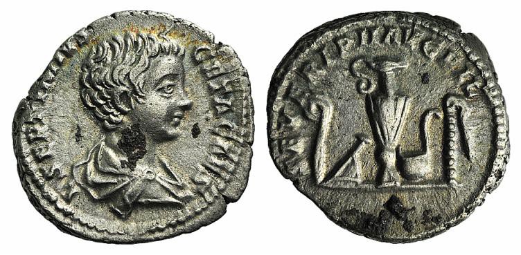 Geta (Caesar, 198-209). AR Denarius (16mm, 3.68g, 12h). Rome, 198-200. Bareheade...