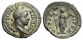 Severus Alexander (222-235). AR Denarius (20mm, 3.59g, 6h). Rome, AD 231. Laureate bust r. slight drapery. R/ Fides standing facing, head r., holding ...
