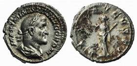 Maximinus I (235-238). AR Denarius (20mm, 2.81g, 6h). Rome, c. 236-238. Laureate, draped and cuirassed bust r. R/ Pax standing l., holding branch and ...