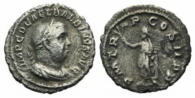 Balbinus (AD 238). AR Denarius (19mm, 1.73g, 1h). Laureate, draped and cuirassed bust r. R/ Balbinus, togate, standing l., holding branch and parazoni...
