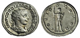 Gordian III (238-244). AR Antoninianus (22mm, 4.87g, 12h). Rome, c. 241-3. Radiate, draped bust r. R/ Jupiter standing r., holding sceptre and thunder...
