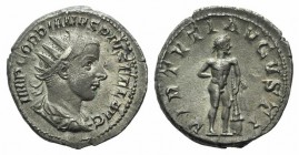 Gordian III (238-244). AR Antoninianus (21mm, 4.37g, 12h). Rome, 238-9. Radiate, draped and cuirassed bust r. R/ Hercules leaning r. on club set on ro...