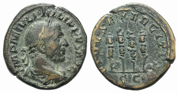 Philip I (244-249). Æ Sestertius (29mm, 19.90g, 12h). Rome, 244-9. Laureate, dra...