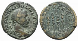 Philip I (244-249). Æ Sestertius (29mm, 19.90g, 12h). Rome, 244-9. Laureate, draped and cuirassed bust r., seen from behind. R/ Four standards. RIC IV...