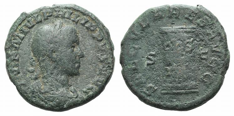 Philip II (247-249). Æ As (24mm, 9.72g, 6h). Rome, AD 249. Laureate, draped, and...