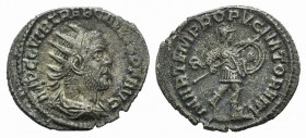 Trebonianus Gallus (251-253). Antoninianus (21mm, 2.85g, 12h). Antioch, 251-3. Radiate, draped, cuirassed bust r. R/ Mars advancing r., holding spear ...