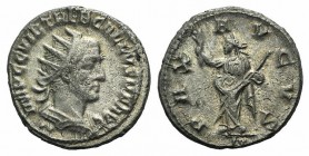 Trebonianus Gallus (251-253). AR Antoninianus (20mm, 4.38g, 6h). Antioch, AD 253. Radiate, draped and cuirassed bust r. R/ Pax standing facing, head l...