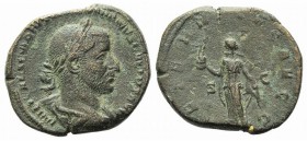 Trebonianus Gallus (251-253). Æ Sestertius (30mm, 21.03g, 6h). Rome, AD 253. Laureate, draped and cuirassed bust r. R/ Aeternitas standing l., holding...