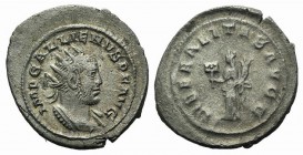 Gallienus (253-268). Antoninianus (25mm, 4.39g, 6h). Antioch, 257-260. Radiate and cuirassed bust r. R/ Liberalitas standing l., holding abacus and co...
