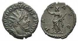 Postumus (260-269). AR Antoninianus (17mm, 3.28g, 6h). Treveri, AD 268. Radiate, draped and cuiarassed bust r. R/ Pax standing l., holding branch and ...