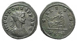 Probus (276-282). Radiate (20mm, 3.66g, 12h). Siscia, AD 279. Radiate and cuirassed bust r. R/ Salus seated l., feeding serpent rising from altar; XXI...