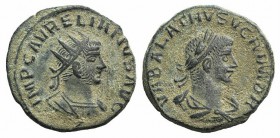 Aurelian and Vabalathus (270-275). Radiate (17mm, 3.66g, 6h). Antioch, 270-2. Radiate and cuirassed bust of Aurelian r. R/ Laureate, draped and cuiras...