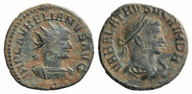 Aurelian and Vabalathus (270-275). Radiate (20mm, 3.43g, 4h). Antioch, 270-2. Radiate and cuirassed bust of Aurelian r. R/ Laureate, draped and cuiras...