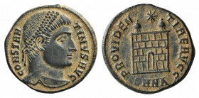 Constantine I (307/310-337). Æ Follis (17mm, 2.83g, 12h). Nicomedia, 328-9. Diademed head r. R/ Camp-gate with two turrets; star above; SMNA. RIC VII ...
