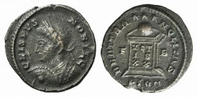 Crispus (Caesar, 316-326). Æ Follis (18mm, 2.74g, 6h). Londinium, 322-3. Laureate and cuirassed bust l., holding shield and spear. R/ Globe set upon a...